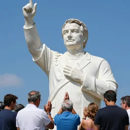 people praying for a big statue of Jair bolsonaro