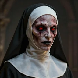 headshot portrait of nightmare nun inspired by occult ritual, monstrous face, detailed, textured, realistic, unreal engine, cgsociety, cinematic lighting, concept art