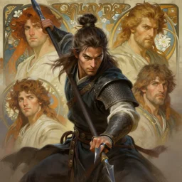 dynamic pose of a warrior, spear, art by artgerm and greg rutkowski and alphonse mucha and dan mumford, portrait, dnd, close up, highly detailed, digital painting, sharp focus, illustration