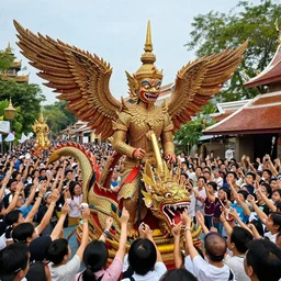 dragon angel pimp being worshipped by 1 0, 1 0 0 adoring fans. thailand