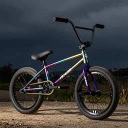 klein bmx bicycle, brand logos on frame, multicolored metallic paint