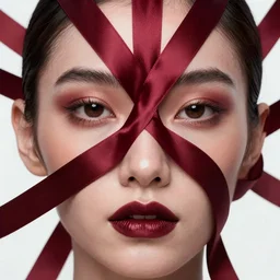 chaotic burgundy satin ribbons build image of face, one point perspective, moebius, bao pham, donato giancola, larry elmore, masterpiece, trending on artstation, featured on pixiv, cinematic composition, beautiful lighting, sharp, details, hyper - detailed, hdr, 4 k, 8 k