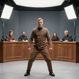 Dukat being defended by Saul Goodman in a Klingon court, studio lighting, photo realistic, 4k