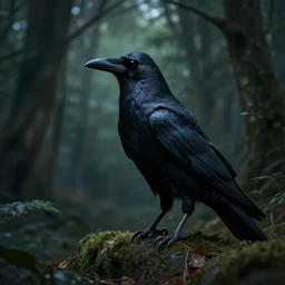 werecreature consisting of a crow and a human, featured on artstation, photograph captured in a dark forest