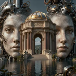 Neoclassical building with dome in the middle lake, hyperrealistic mixed media, stunning 3d render inspired art by P. Craig Russell and Barry Windsor-Smith + perfect facial symmetry + dim volumetric lighting, 8k octane beautifully detailed render, post-processing, extremely hyperdetailed, intricate futuristic mechanic parts, epic composition, grim yet sparkling atmosphere, cinematic lighting + masterpiece, trending on artstation