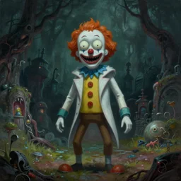 fantasy painting of a clown by rick and morty | horror themed | creepy