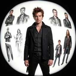 alex turner as john constantine, character sheet, concept design, contrast, hot toys, kim jung gi, greg rutkowski, zabrocki, karlkka, jayison devadas, trending on artstation, 8 k, ultra wide angle, pincushion lens effect