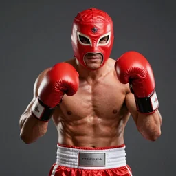muscular mexican wrestler with red mask wearing boxing gloves