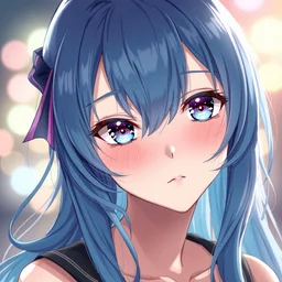 an anime girl with blue hair, trending on pixiv, detailed, anime, pastel colors, dramatic lighting