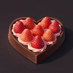 A chocolate heart filled with strawberry cream, isometric view, cinematic lighting, extra detailed, digital illustration, by Makoto Shinkai and thomas kinkade, digital painting, Matte painting, trending on artstation and unreal engine