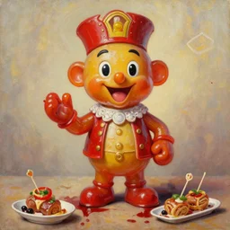 portrait of king of candy mr harry haribo oil painting bloody conquest tapas