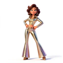noble disco dancer in 70s outfit, stylized pixar-style 3d render, full body, standing, isolated on a pure white background, centered, whole figure in frame, sharp focus, studio lighting