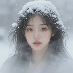 beautiful aerite, portrait in the center of the face, home care, gentle, thoughtful, fog, snow, volumetric lighting, soft light particles floating next to her, illustration, perfectly shaded, often painted, works by krenz kushart and wenjun lin, alphonse mucha