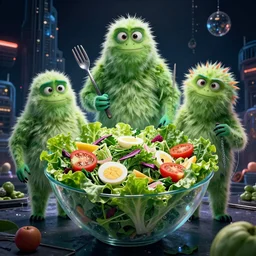 Hollywood sci-fi movie poster for salad monsters from outer space!