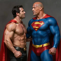 kevin hart beating up the dwayne johnson in a superman costume, masterpiece, highly detailed, high quality, 4 k, anatomically correct, hyperrealistic, concept art, octane render, unreal engine 5, trending on artstation, trending on deviantart, matte, historical painting, fantasy style, path traced, high coherence, soft lighting, digital painting, mythical