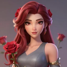 a elegant and beautifual girl as a league of legends character, rose everywhere, chic fashion gray dress, symmetric face,, close up shot, masterpiece, cg animation, riot enterainment, arcane, realistic, hyper detailed, character select portrait, 3 d, by artgerm, rossdraws, ilya kuvshinov, loish