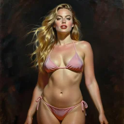 A beautiful oil painting of a pretty anime girl Margot Robbie in bikini, by Lucas Graciano, Frank Frazetta, Greg Rutkowski, Boris Vallejo, epic, fantasy, character art, high fantasy