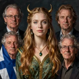 a beautiful portrait of sanna!!!!! marin!!!!!, the young female prime minister of finland as a druidic wizard by rebecca guay, michael kaluta, charles vess and jean moebius giraud