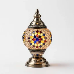 mosaic genie lamp, 8k product photo, isolated on a pure white background, centered, entire object in frame, sharp focus, soft studio lighting