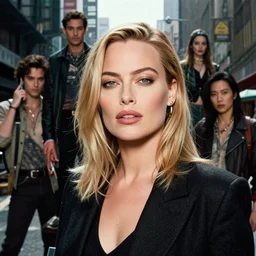 Head and shoulders film still of margot robbie by wlop, rossdraws, Alberto Vargas, mingchen shen, arney freytag, artstation, fantasy photoshoot, urban jungle, fashion pose, octane, 4k