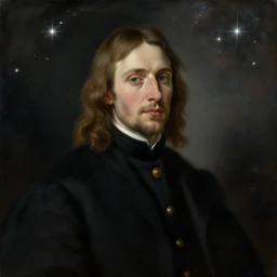 a portrait of john of the black bands, soft painting, constellations and nebulae in the background, rembrandt style, elegant, highly detailed, concept art, sharp focus, art by tom bagshaw, casimir art, kelogsloops and greg rutkowski