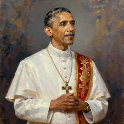 a beautifully enriched painting of barrak obama being the next pope, portrait impasto oil painting, leonardo da vinci