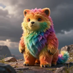fur rainbow monster, 3d, rendering