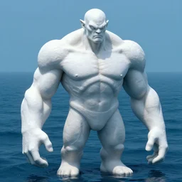 cthulhu humanoid giant figurine, pale white skin. broad shoulders. strong torso. digital art, ocean, trending on artstation, rendered by octane, 4 k wallpaper, look at all that detail, amazing!