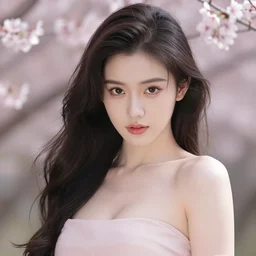 pin - up portrait of a beautiful young chinese woman, pretty long hair, cherry blossoms, intense flirting, showing curves, symmetrical face, digital art, smooth, extremely detailed, model pose, intense look, dream, gorgeous young model, traditional beauty, pretty, by wu bayard, by gil elvgren, by ralph horsley, by hanks steve
