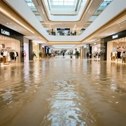 photo of inside a shopping mall the inside is flooded with over 2 0 meters depth of water, highly detailed.