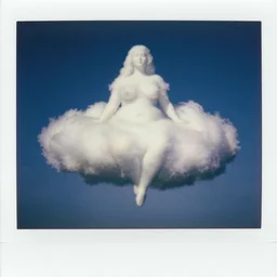 clouds in the shape of a full figured curvy woman, photography by vik muniz. polaroid photo, surreal, rene magritte