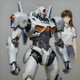 a highly detailed painting of a robotic anthropomorphic humanoid mecha by moebius, paul lehr, darling in the franxx, trending on artstation, 4 k, 8 k, highly detailed, sharp, oil on canvas