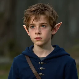 portrait of a young curious handsome male wood elf wizard adventurer wearing a navy blue student's tunic, by Raymond Swanland Greg Rutkowski Lise Deharm, pointed elf elf elf ears, intricate, masterpiece, sharp, digital art, ArtStation, CGStation, 8k