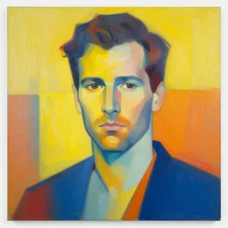 abstract painting of a man in bright colours by jeremy mann