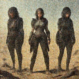scavenger girl hunting in the wasteland concept art, symmetrical, rule of three, detailed body, full body, detailed face, ultradetailed digital illustration, 8 k, epic atmosphere, digital art by simon cowell, rembrandt and kentaro miura