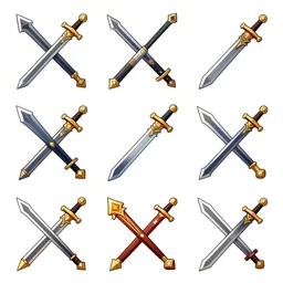 Nine separated  props, swords, and magic weapons from a game asset concept with no character art  by Jen Zee, Rossdraws, James Jean, Andrei Riabovitchev, 2d side scrolling game ,  no character, and Sakimichan, trending on artstation , assets