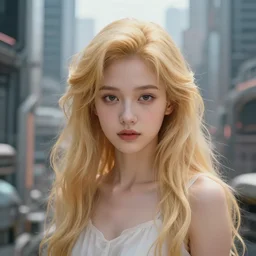 panorama of a pretty blond seraphim in a machine city, perfect symmetrical face, cute face, 8 k, shallow depth of field, 8 k, ultra high detail, concept art, w 1 0 2 4