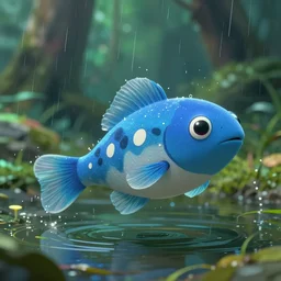a tadpole in a pond, vaporwave, foresty background. raining, 15mm. in the style of studio ghibli, Very detailed 8k. Sharp. Cinematic post-processing. Unreal engine. Nanite. Ray tracing. Parallax. Tessellation
