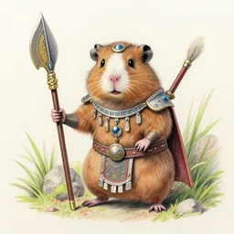 gerbil “ aztec warrior ” on fantasy island “ color pencil drawing ”