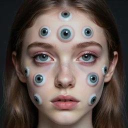 eyes!! a girl covered with many eyes!, surreal art by colin christian, trypophobia eyes
