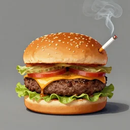 a hamburger smoking a cigarette, high detail, fantasy illustration by angus mcbride