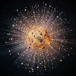 the particles colliding into a new creation