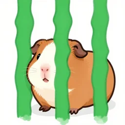 three green wavy vertical lines over a cartoon guinea pig, cartoon