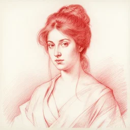 portrait of a young courtesan depicted by herbert james draper, arnold bocklin, john willaim godward, sir lawrence alma - tadema. limited color palette, very intricate, highly detailed, minimalist. red and white chalk study etching surface of forms detailed form..