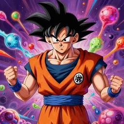 detailed ( dragon ball z styled ) painting of goku!!! tripping out on acid, psychedelic!!! dmt style painting, digital art!!!, 4 k, artstation, focus on faces!!!