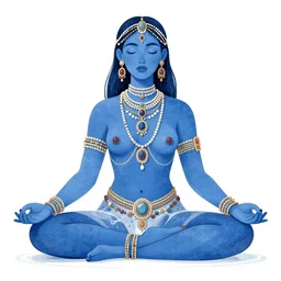 a meditating, blue woman with lots of jewelry, illustration by chiara bautista, milk, logyu, ilka
