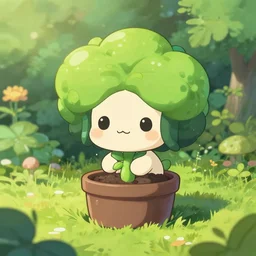 cute plant chibi in the garden, studio ghibli, realistic anime, digital painting, trending on artstation