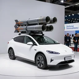 google self driving car equipped with multiple rocket launcher system, photo from defense innovations expo 2 0 2 0