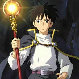 a portrait of a wizard anime character with a staff by makoto shinkai