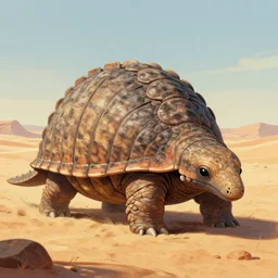 fantasy drawing of a giant armadillio - like creature in the desert